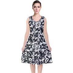 Black And White Abstract Texture V-neck Midi Sleeveless Dress  by dflcprints