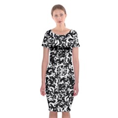 Black And White Abstract Texture Classic Short Sleeve Midi Dress by dflcprints