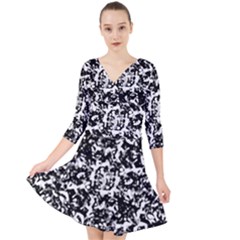 Black And White Abstract Texture Quarter Sleeve Front Wrap Dress by dflcprints