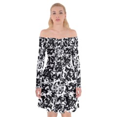 Black And White Abstract Texture Off Shoulder Skater Dress by dflcprints