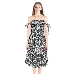 Black And White Abstract Texture Shoulder Tie Bardot Midi Dress by dflcprints