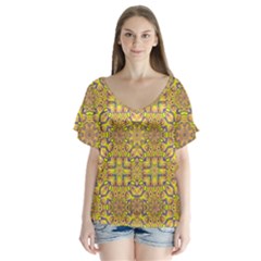 Forest Rainbow  Wood And Festive Soul V-neck Flutter Sleeve Top by pepitasart