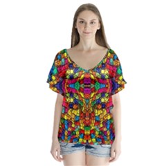 P 786 V-neck Flutter Sleeve Top