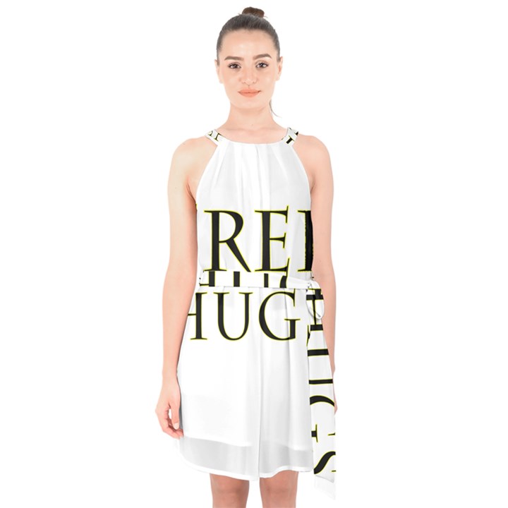 Freehugs Halter Collar Waist Tie Chiffon Dress