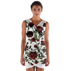 Red Roses Wrap Front Bodycon Dress