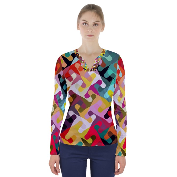 Colorful shapes                                V-Neck Long Sleeve Top