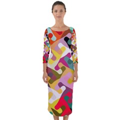 Colorful shapes                                 Quarter Sleeve Midi Bodycon Dress