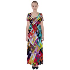 Colorful shapes                         High Waist Short Sleeve Maxi Dress