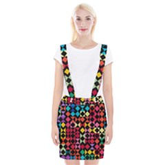 Colorful Rhombus And Triangles                                    Braces Suspender Skirt by LalyLauraFLM