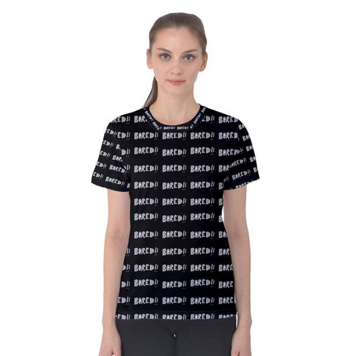 Bored Comic Style Word Pattern Women s Cotton Tee