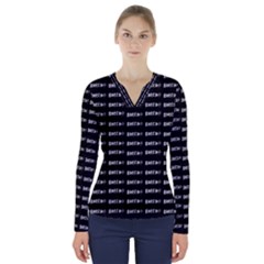 Bored Comic Style Word Pattern V-neck Long Sleeve Top by dflcprints