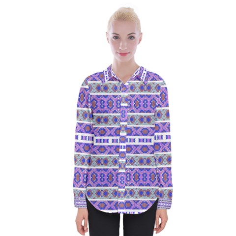 Vintage Striped Ornate Pattern Womens Long Sleeve Shirt by dflcprints