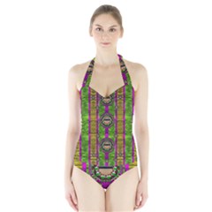 Sunset Love In The Rainbow Decorative Halter Swimsuit by pepitasart