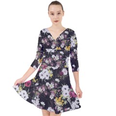 Floral Print Quarter Sleeve Front Wrap Dress by CasaDiModa