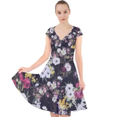 Floral Print Cap Sleeve Front Wrap Midi Dress by CasaDiModa