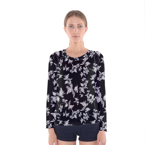 Dark Orquideas Floral Pattern Print Women s Long Sleeve Tee by dflcprints