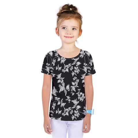 Dark Orquideas Floral Pattern Print Kids  One Piece Tee by dflcprints