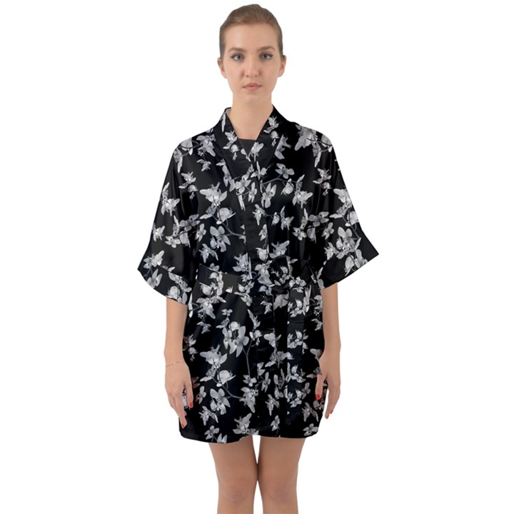 Dark Orquideas Floral Pattern Print Quarter Sleeve Kimono Robe