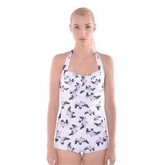 Birds Pattern Photo Collage Boyleg Halter Swimsuit  by dflcprints