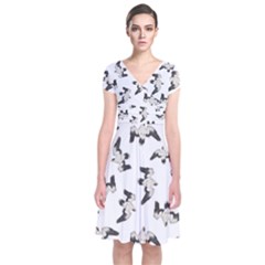 Birds Pattern Photo Collage Short Sleeve Front Wrap Dress by dflcprints