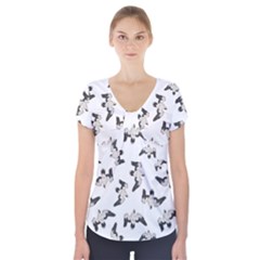 Birds Pattern Photo Collage Short Sleeve Front Detail Top by dflcprints