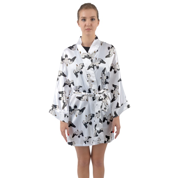 Birds Pattern Photo Collage Long Sleeve Kimono Robe