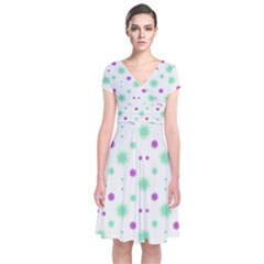 Stars Motif Multicolored Pattern Print Short Sleeve Front Wrap Dress by dflcprints