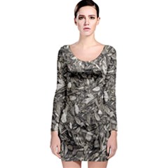 Black And White Leaves Pattern Long Sleeve Bodycon Dress by dflcprints