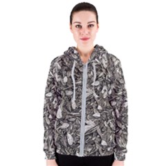 Black And White Leaves Pattern Women s Zipper Hoodie by dflcprints