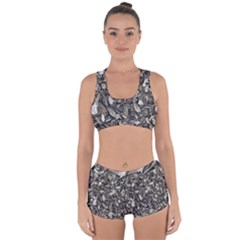 Black And White Leaves Pattern Racerback Boyleg Bikini Set by dflcprints