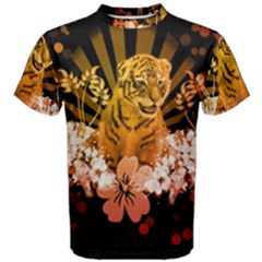 Cute Little Tiger With Flowers Men s Cotton Tee by FantasyWorld7