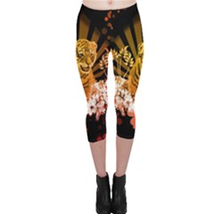 Cute Little Tiger With Flowers Capri Leggings  by FantasyWorld7