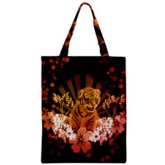 Cute Little Tiger With Flowers Zipper Classic Tote Bag by FantasyWorld7