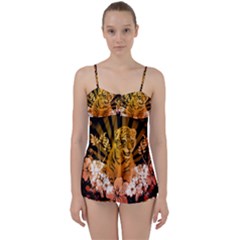 Cute Little Tiger With Flowers Babydoll Tankini Set