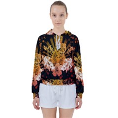 Cute Little Tiger With Flowers Women s Tie Up Sweat