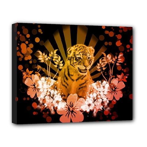 Cute Little Tiger With Flowers Deluxe Canvas 20  X 16   by FantasyWorld7