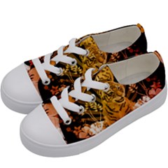 Cute Little Tiger With Flowers Kids  Low Top Canvas Sneakers by FantasyWorld7