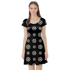 Dark Stylized Floral Pattern Short Sleeve Skater Dress by dflcprints