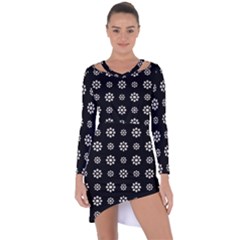 Dark Stylized Floral Pattern Asymmetric Cut-out Shift Dress by dflcprints