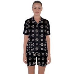 Dark Stylized Floral Pattern Satin Short Sleeve Pyjamas Set by dflcprints