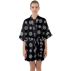 Dark Stylized Floral Pattern Quarter Sleeve Kimono Robe by dflcprints