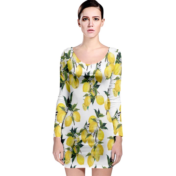 Lemons print Long Sleeve Bodycon Dress