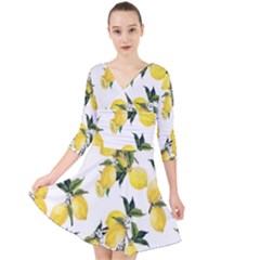 Lemons Print Quarter Sleeve Front Wrap Dress by CasaDiModa