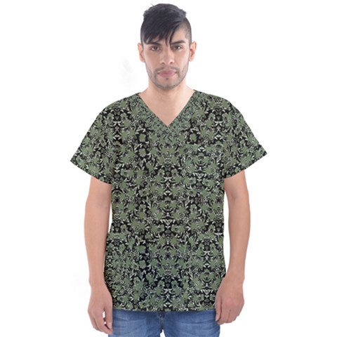 Camouflage Ornate Pattern Men s V-neck Scrub Top by dflcprints