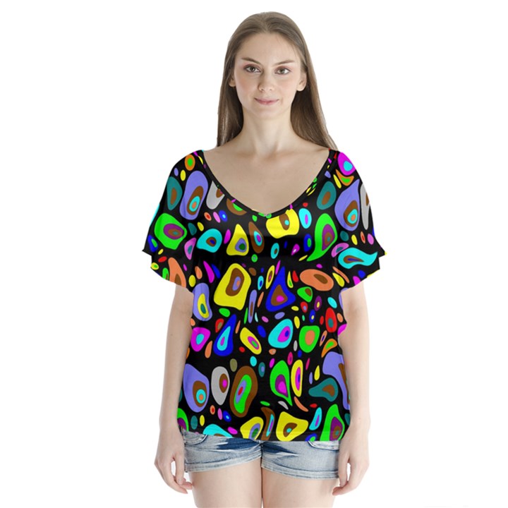 ARTWORK BY PATRICK-Pattern-30 V-Neck Flutter Sleeve Top