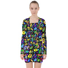 Artwork By Patrick-pattern-30 V-neck Bodycon Long Sleeve Dress