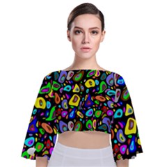 Artwork By Patrick-pattern-30 Tie Back Butterfly Sleeve Chiffon Top