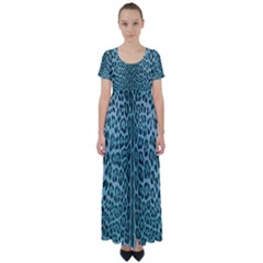 Turquoise Leopard Print High Waist Short Sleeve Maxi Dress by CasaDiModa