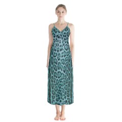 Turquoise Leopard Print Button Up Chiffon Maxi Dress by CasaDiModa