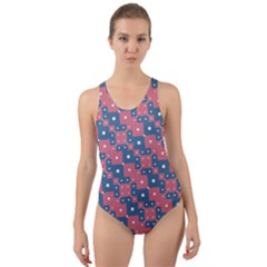 Squares And Circles Motif Geometric Pattern Cut-out Back One Piece Swimsuit